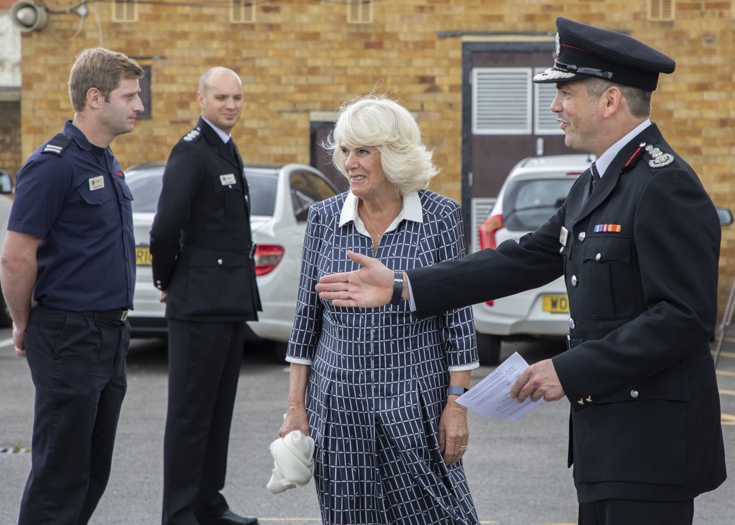 HRH The Duchess of Cornwall meets firefighters, introduced by Chief Fire Officer Ben Ansell