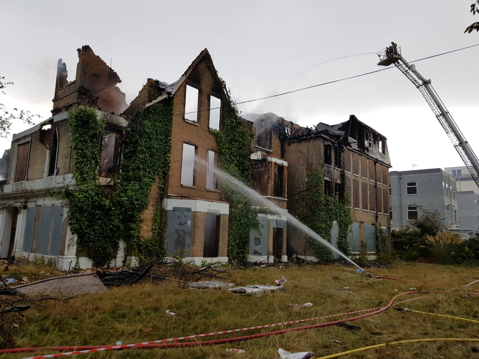 Shot shows damage to derelict hotel the morning after