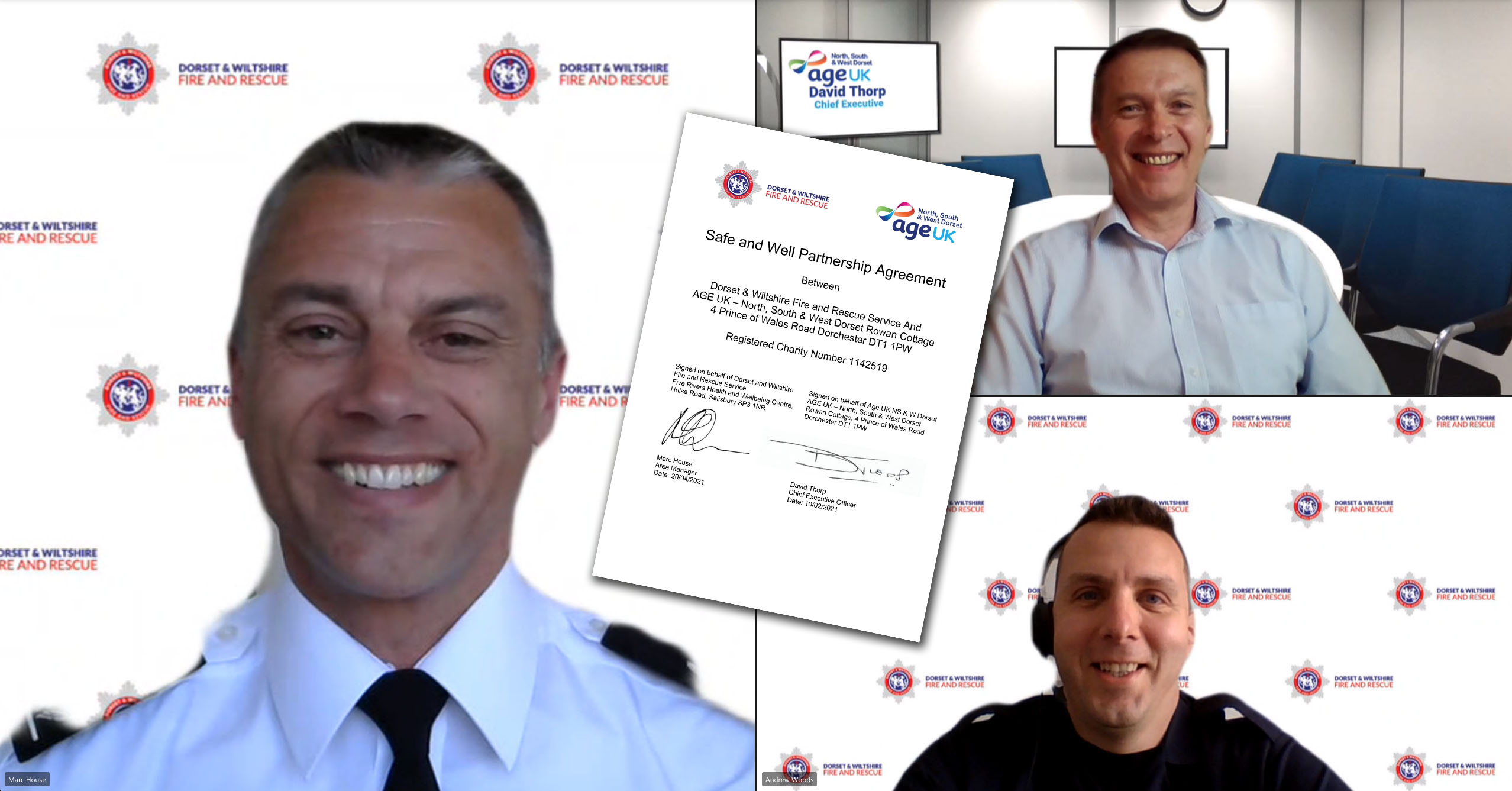 Screenshot of virtual signing between Age UK and fire service representatives