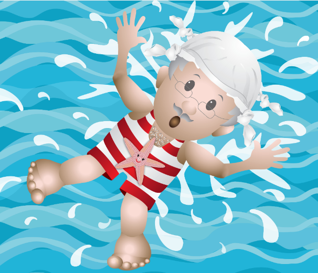 Cartoon image of the character "Grandad" floating in water